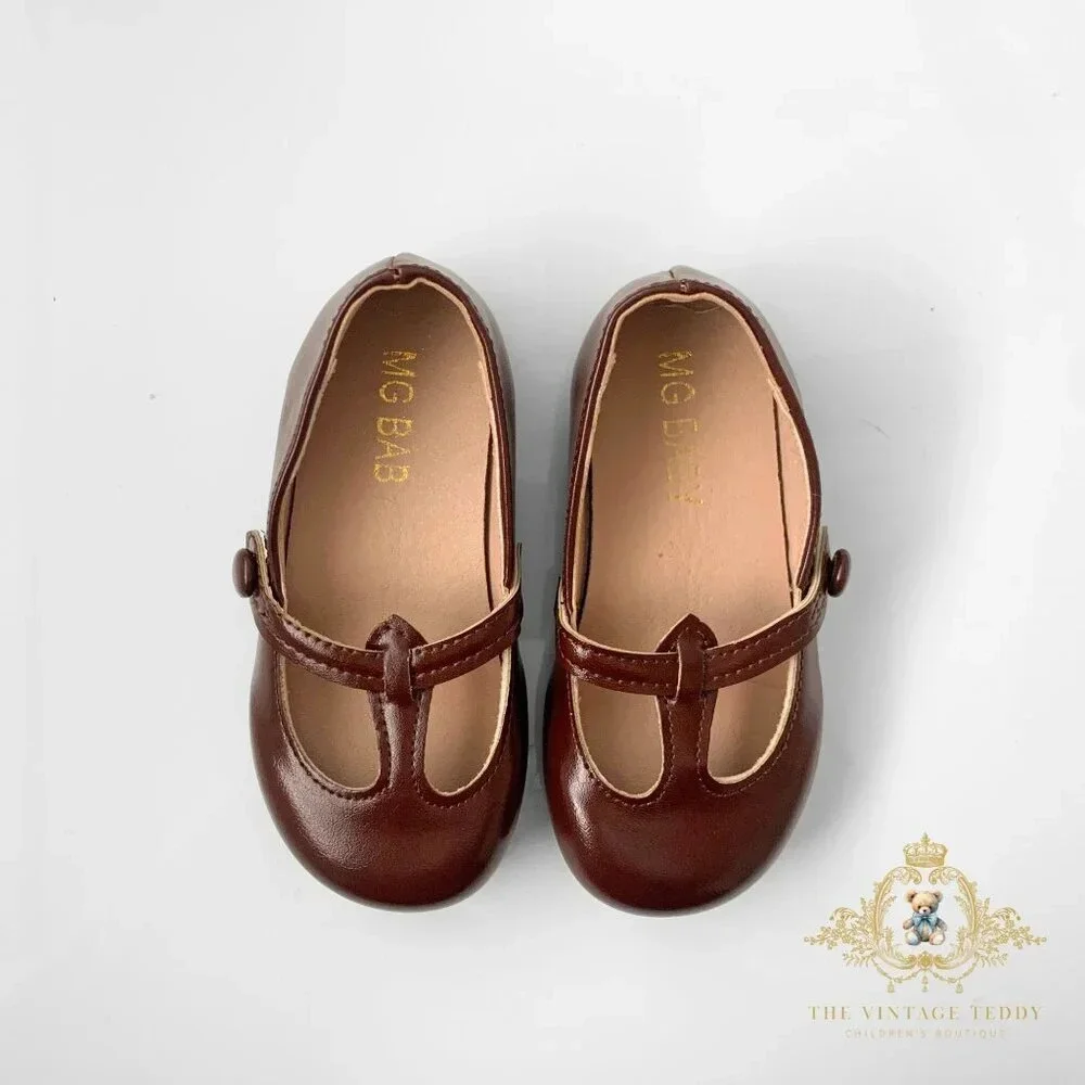 NWT Pretty Girls Mary Jane Flats Vintage Style Children's Shoes Chestnut 9